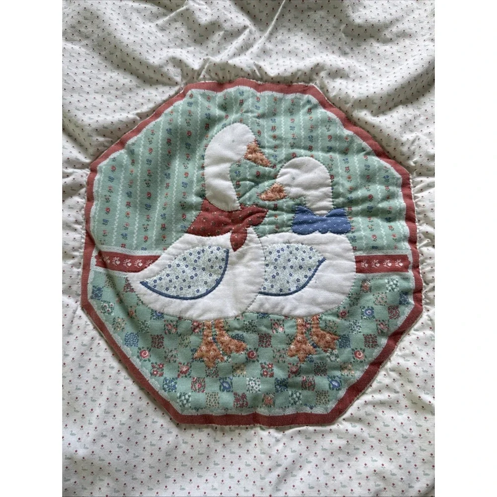 Cute Vintage Cottage Core Duck/Goose Handmade Baby Crib Quilt 50x33